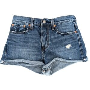 Levis Womens Button Fly High Rise Cuffed Distressed Jean Shorts 27 Indie Boho